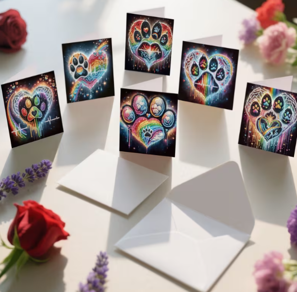 Diamond Painting Grusskarten Hunde-Pfoten